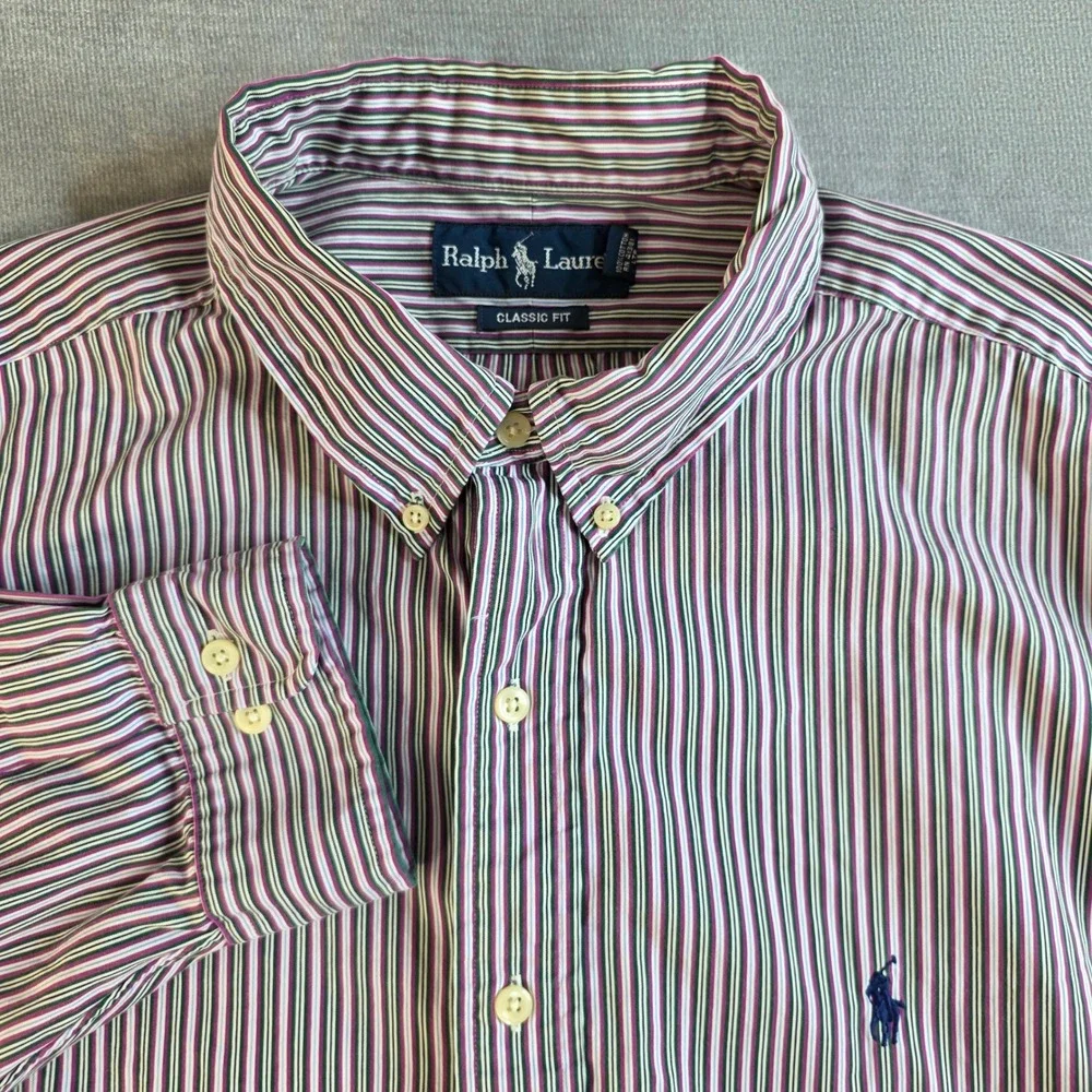 Ralph Lauren Button Down Shirt Mens 18 34/35 Multi Stripe Grandpacore Preppy XXL